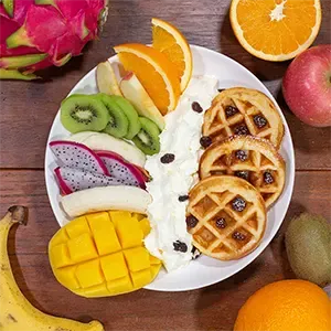 Waffle, Fruit and Cream by Cafe de Thaan Aoan best breakfast and thai food