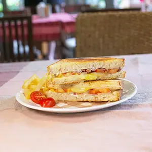 Bacon & Cheese sandwich served with fries by cafe de thaan aoan