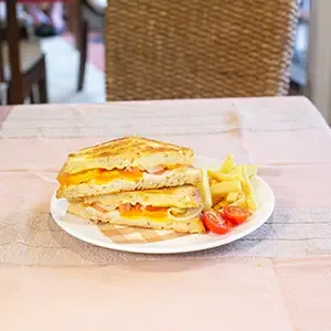 Egg & Cheese sandwich served with fries by cafe de thaan aoan