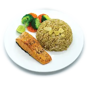 Garlic fried rice with grilled salmon by cafe de thaan aoan