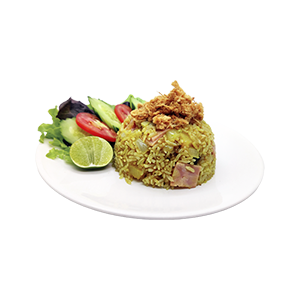 Pineapple fried rice with ham and raisin