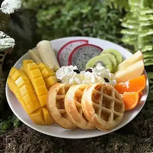 Fresh fruit and waffle breakfast