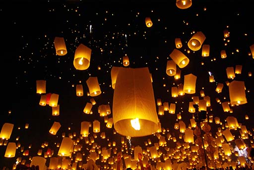 Photographing lanterns at night during Yi Peng in Chiang Mai