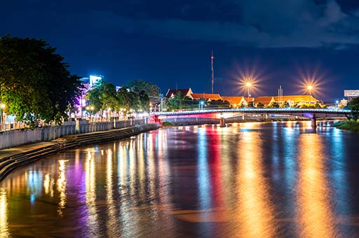 Nawarat Bridge over the Ping River at night during the festival