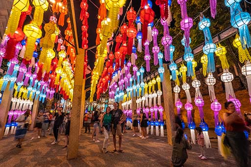 Tha Phae Gate lit up during the Chiang Mai lantern festival